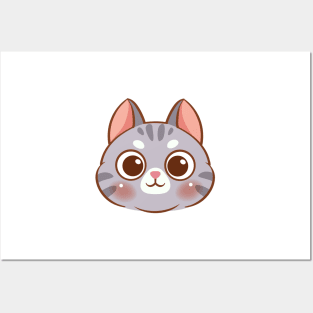 Cartoon cute cat face Posters and Art